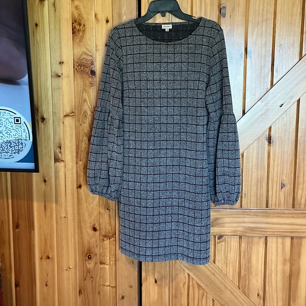 Daniel Cremieux Black and White Plaid Long Sleeve Dress
